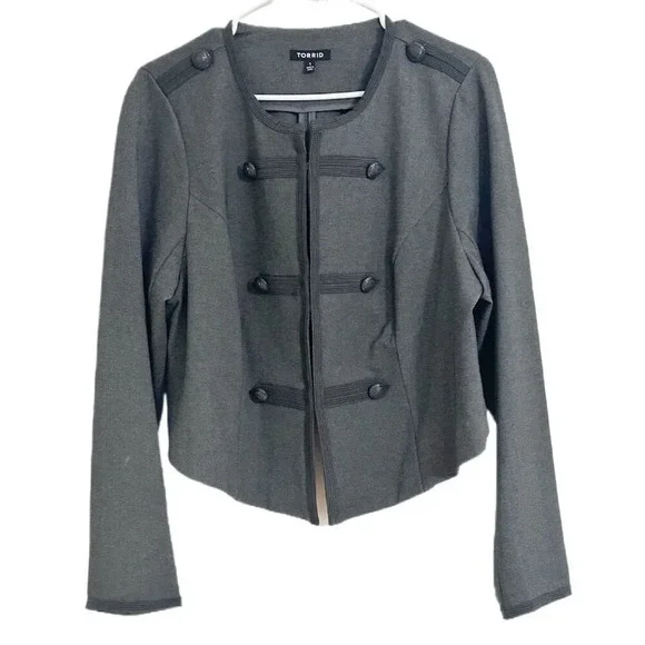Torrid Womens Blazer 1X Gray Military Style Jacket Cropped Casual  Fall - Picture 2 of 10